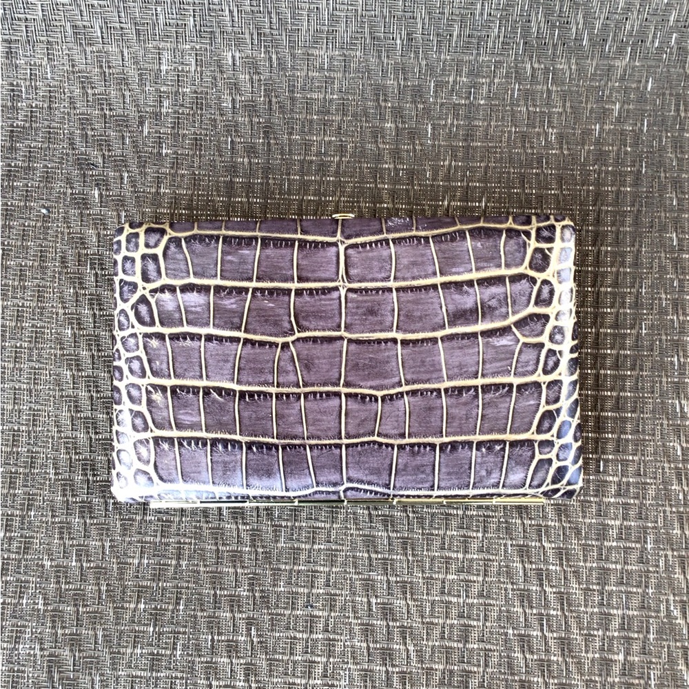 Abas Cache Gray/Gold Alligator Leather Frame Wallet